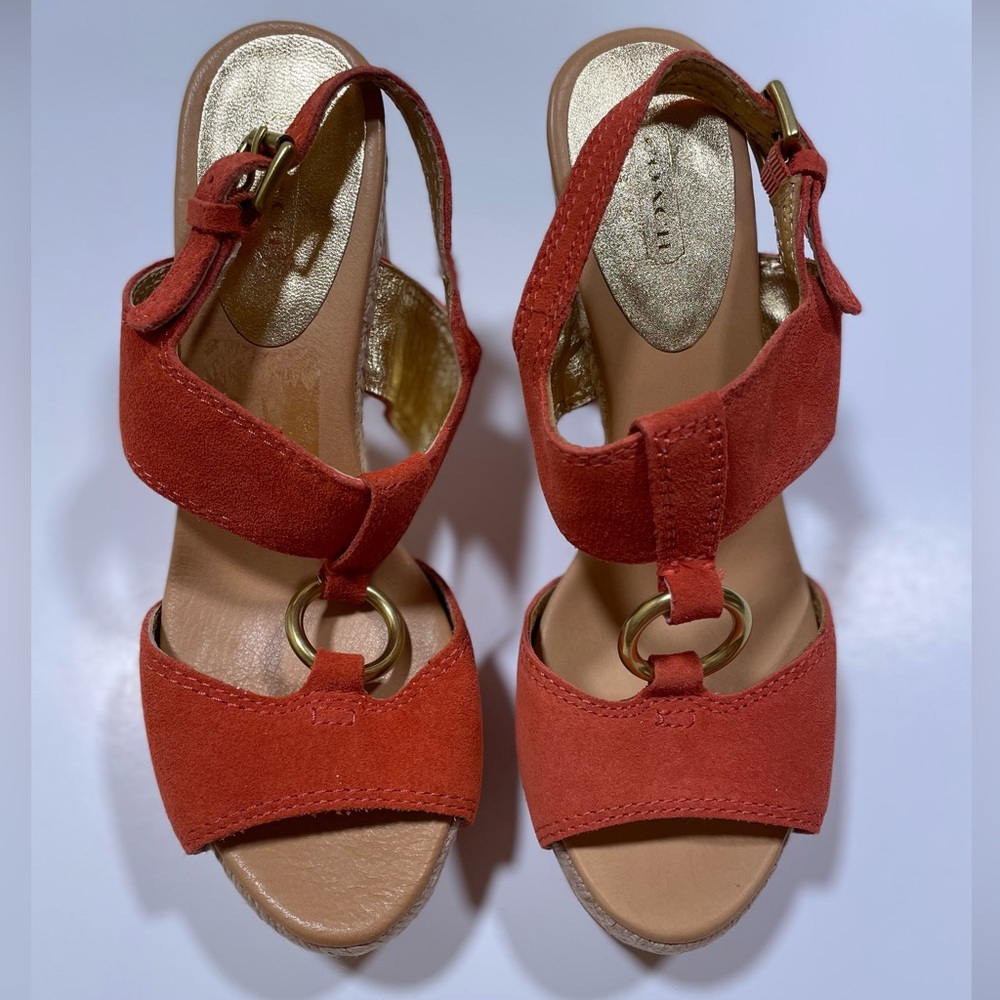Coach Shoes 8.5 Tulip Platform Suede Leather Sandals Coach - Picture 3 of 15